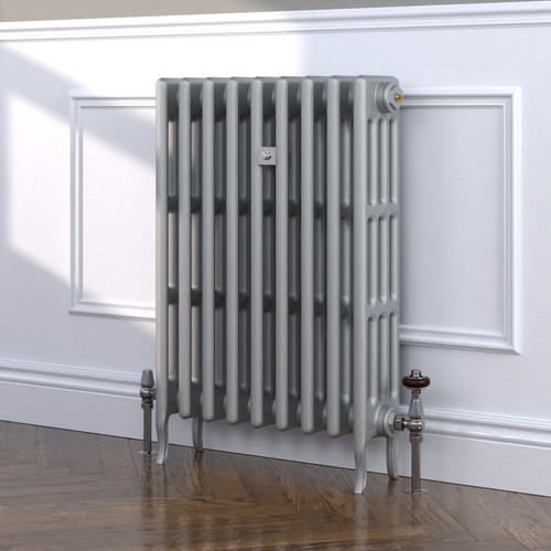 CI-RC813-SIL-TH - Richmond Silver 4 Column Victorian Cast Iron Radiator H813mm x W695mm