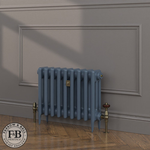 CI-SH450-BLU-FB-LS04 - Shelbourne Blue 3 Column Victorian Cast Iron Radiator H450mm x W692mm