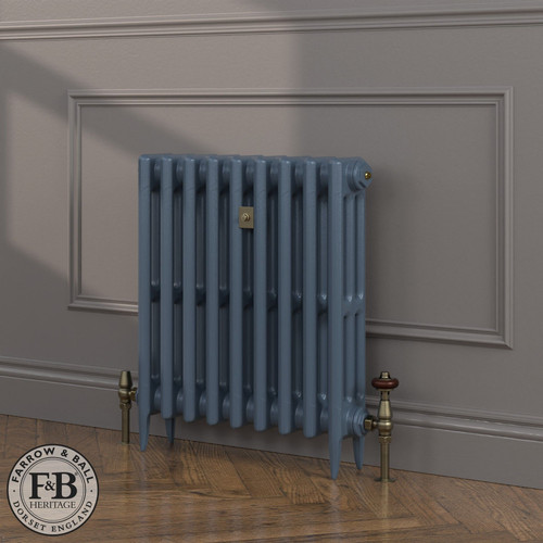 CI-SH645-BLU-FB-LS04 - Shelbourne Blue 3 Column Victorian Cast Iron Radiator H645mm x W1967mm