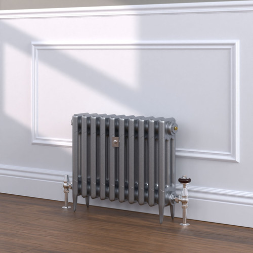 CI-SH450-SIL-TH - Shelbourne Silver 3 Column Victorian Cast Iron Radiator H450mm x W393mm