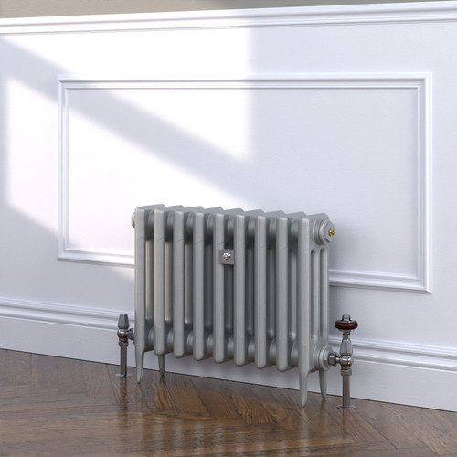 CI-SH450-SIL-TH - Shelbourne Silver 3 Column Victorian Cast Iron Radiator H450mm x W871mm