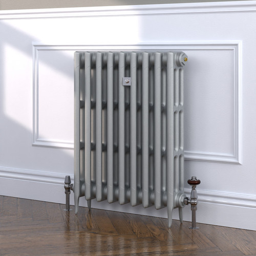 CI-SH745-SIL-TH - Shelbourne Silver 3 Column Victorian Cast Iron Radiator H745mm x W218mm