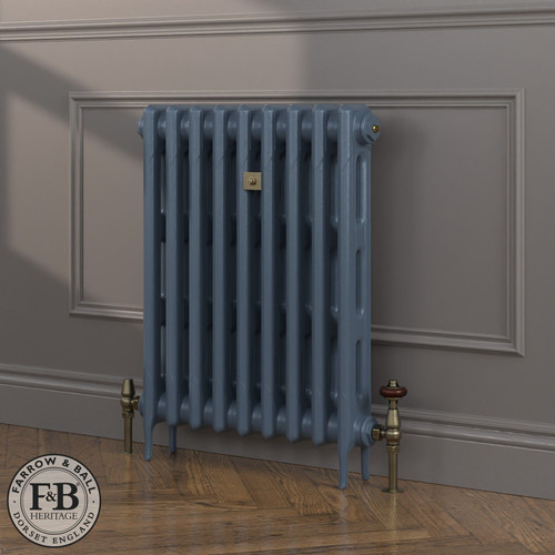 CI-RK760-BLU-FB-LS04 - Rook Blue 2 Column Victorian Cast Iron Radiator H760mm x W405mm