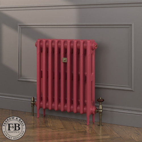 CI-RK660-RED-FB-LS04 - Rook Red 2 Column Victorian Cast Iron Radiator H660mm x W1076mm