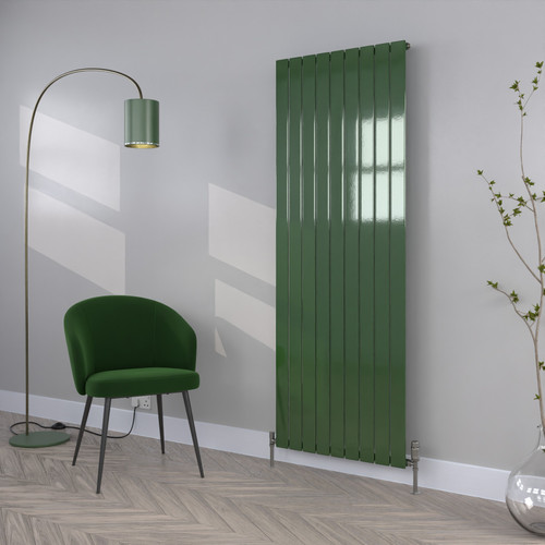 FL-1800X680S-RAL-6002-LEAF-GREEN-GLOSS-LS00 - Flux Colour Vertical Single Radiator H1800mm X W680mm