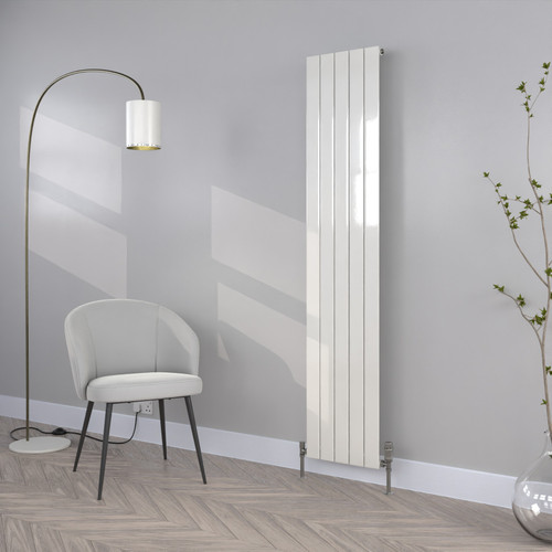 FL-1800X376S-W-RAL-9016-TRAFFIC-WHITE-GLOSS - Flux White Vertical Single Radiator H1800mm X W376mm