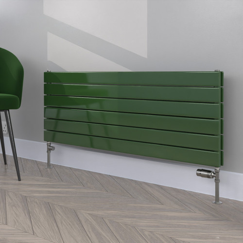 FL-452X1200D-RAL-6002-LEAF-GREEN-GLOSS-LS00 - Flux Colour Horizontal Double Radiator H452mm X W1200mm