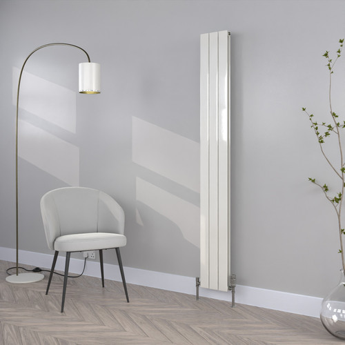 FL-1800X224D-W-RAL-9016-TRAFFIC-WHITE-GLOSS - Flux White Vertical Double Radiator H1800mm X W224mm