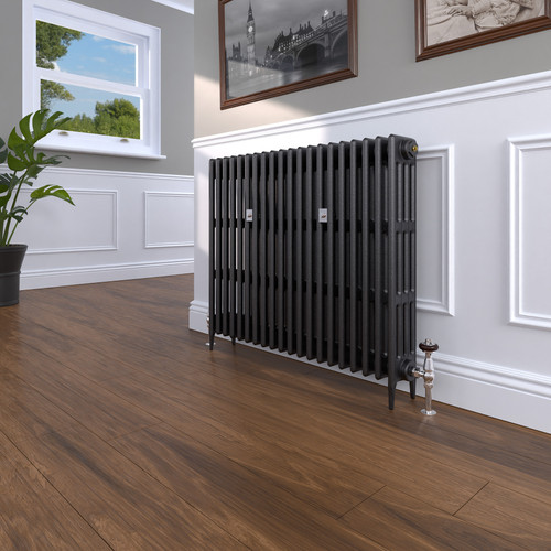 CI-RC813-20-MET-NAT-CAST-LS00 - Richmond 4 Column Victorian Electric Cast Iron Radiator H813mm x W875mm