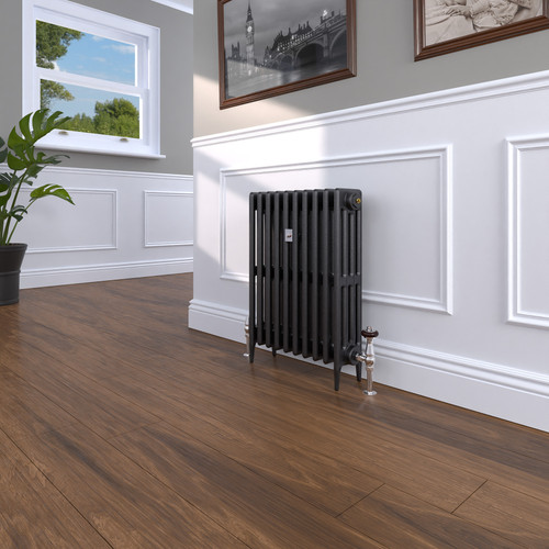 CI-RC660-10-MET-NAT-CAST-LS00 - Richmond 4 Column Victorian Electric Cast Iron Radiator H660mm x W528mm