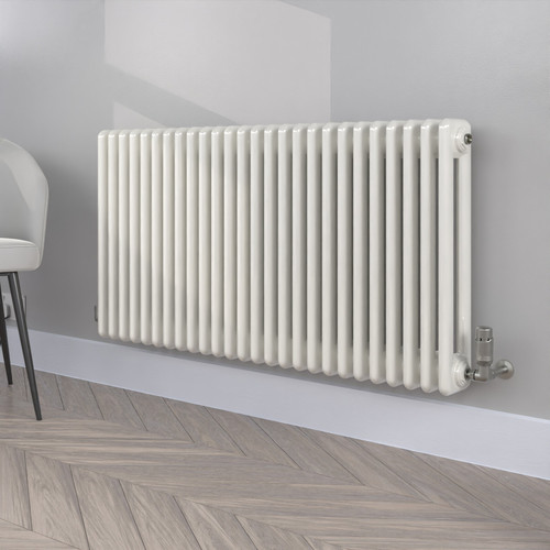 NC-600X1177W-RAL-9016-TRAFFIC-WHITE-GLOSS-LS00 - Neo Column White Horizontal Radiator H600mm X W1177mm
