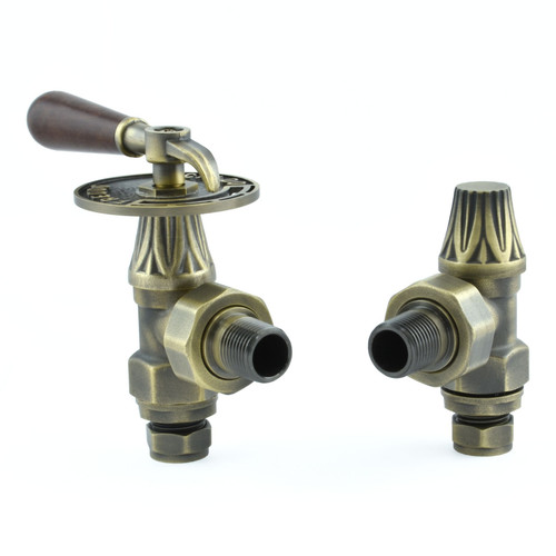 T-MAN-030-AG-OEB - Arlington Lever Traditional Manual Angled Old English Brass Radiator Valves