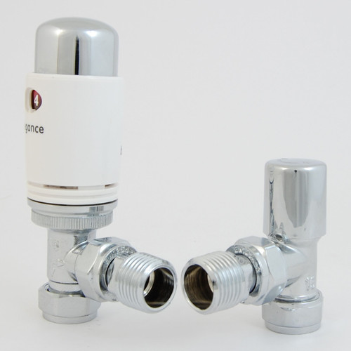 EV-E15A-LP15A - BiWorld Elegance Modern Thermostatic Angled Radiator Valve - White/Chrome (TRV) EV-E15A-LP15A - BiWorld Elegance Modern Thermostatic Angled Radiator Valve - White/Chrome (TRV)