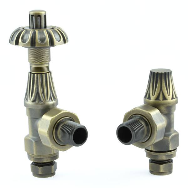 T-TRV-029-AG-OEB - Arlington Traditional TRV Angled Old English Brass Thermostatic Radiator Valves