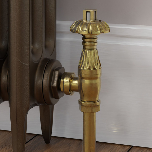T-TRV-058-AG-UB-CU00 - Petworth Traditional TRV Angled Unlacquered Brass Thermostatic Radiator Valves