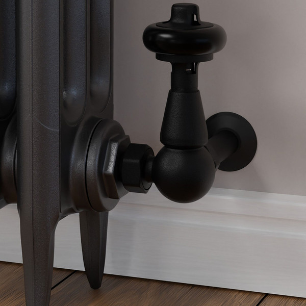 T-MAN-022-CR-TB-CU00 - Eastbury Traditional Corner Textured Black Manual Radiator Valves with Sleeves