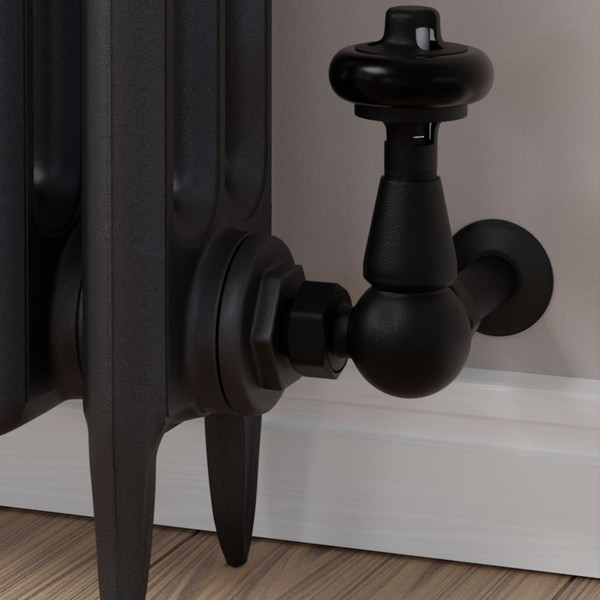 T-TRV-020-CR-TB-CU00 - Flatford Traditional TRV Corner Textured Black Thermostatic Radiator Valves with Sleeves