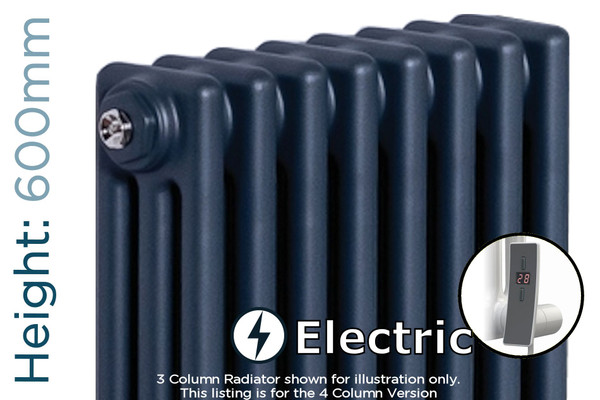 DQ-MD4E-600-A-TH - DQ Modus Electric 4 Column Horizontal Radiator H600mm x W692mm Anthracite
