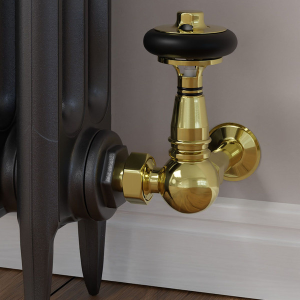 T-TRV-049-CR-B-CU00 - Ascott Traditional TRV Corner Polished Brass Radiator Valves With Sleeves