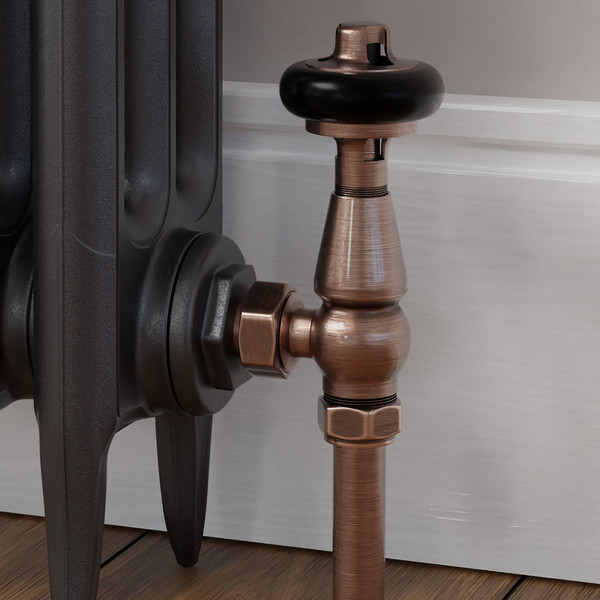 T-MAN-021-AG-AC-CU00 - Eastbury Traditional Manual Angled Antique Copper Radiator Valves With Sleeves