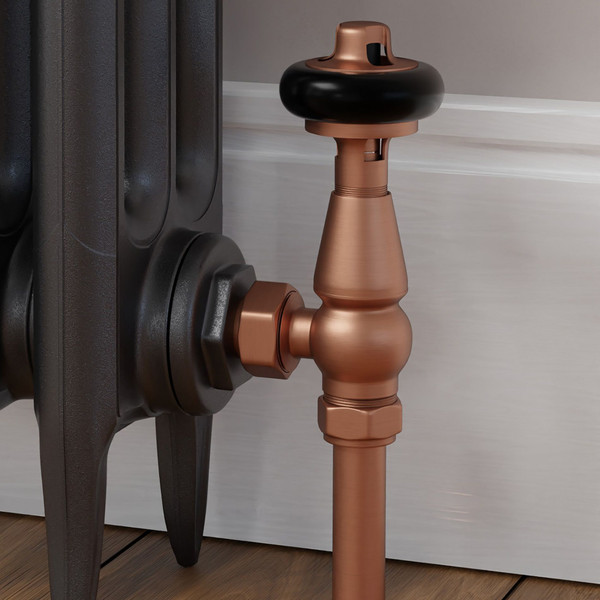 T-MAN-021-AG-BC-CU00 - Eastbury Traditional Manual Angled Brushed Copper Radiator Valves With Sleeves