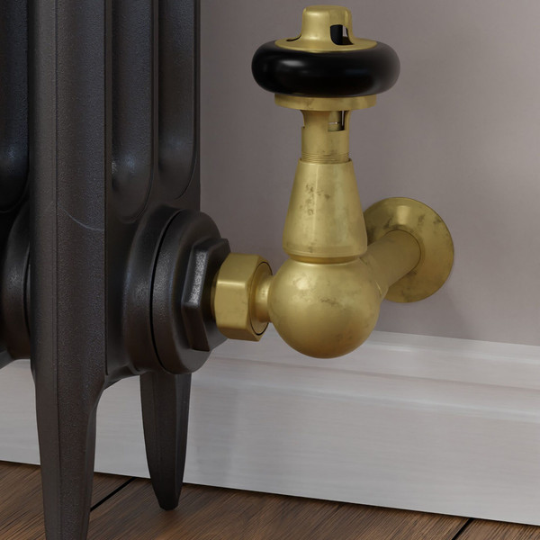 T-MAN-022-CR-UB-CU00 - Eastbury Traditional Manual Corner Unlacquered Brass Radiator Valves With Sleeves