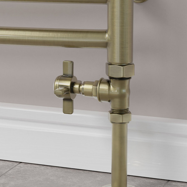 T-MAN-065-ST-AB-CU00 - Winkworth Traditional Manual Straight Antique Brass Radiator Valves With Sleeves