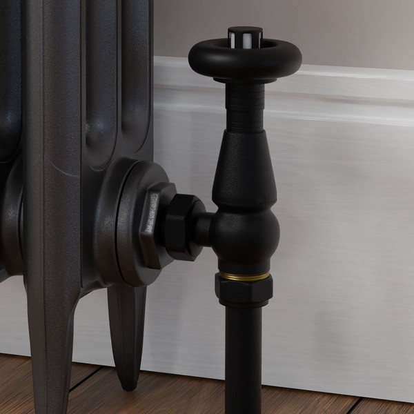 T-TRV-068-AG-TB-CU00 - Jarrow Traditional TRV Angled Textured Black Thermostatic Radiator Valves With Sleeves