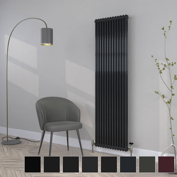 CT2-C-1800-BLACK-TH - Classic Black 2 Column Vertical Radiator H1800mm x W300mm