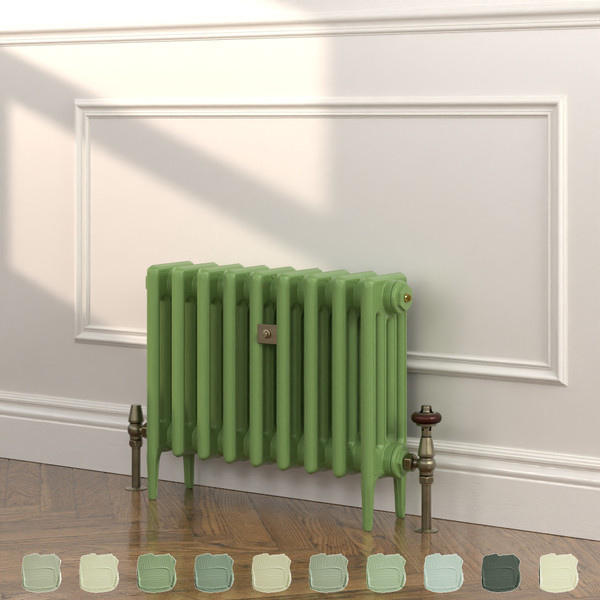 CI-RC460-GRN-TH - Richmond Green 4 Column Victorian Cast Iron Radiator H460mm x W217mm