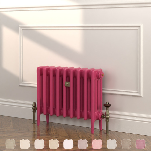CI-RC460-PNK-TH - Richmond Pink 4 Column Victorian Cast Iron Radiator H460mm x W217mm
