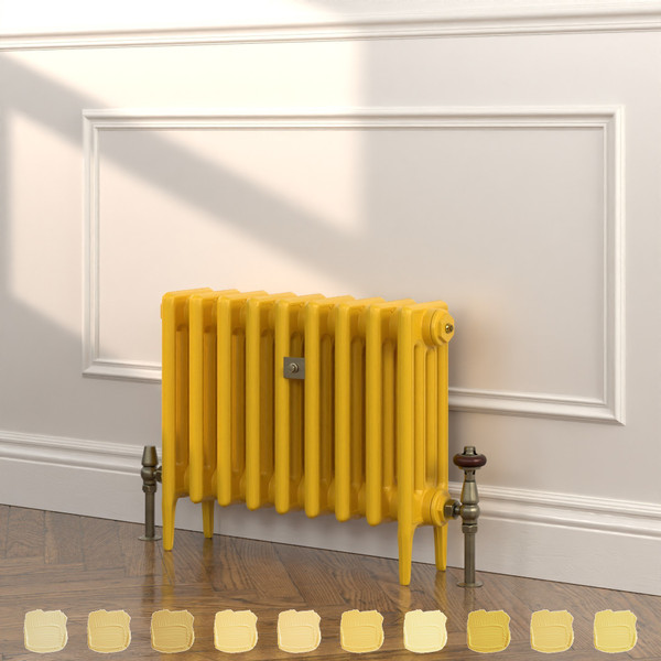 CI-RC460-YEL-TH - Richmond Yellow 4 Column Victorian Cast Iron Radiator H460mm x W217mm
