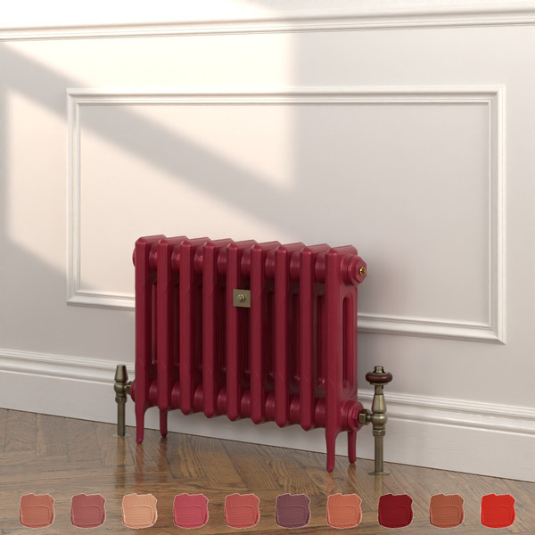 CI-RK460-RED-TH - Rook Red 2 Column Victorian Cast Iron Radiator H460mm x W216mm