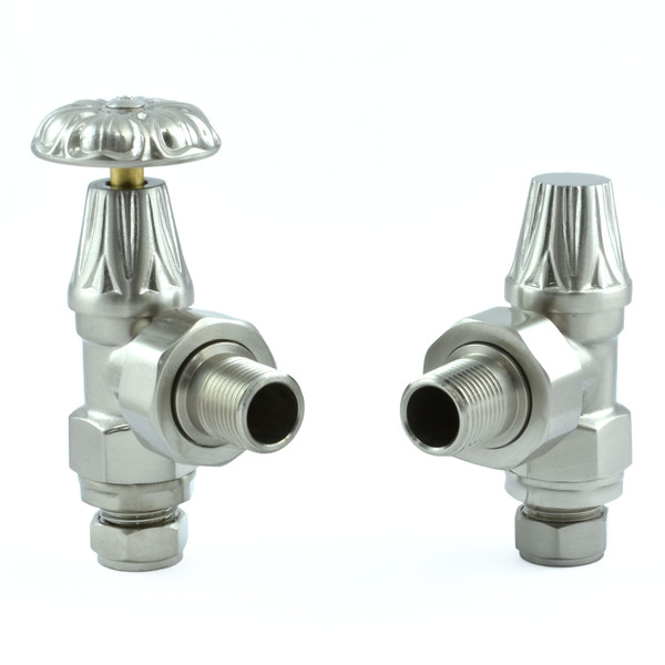 T-MAN-028-AG-SN - Arlington Traditional Manual Angled Brushed Satin Nickel Radiator Valves