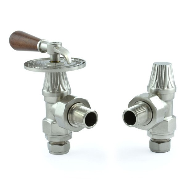 T-MAN-030-AG-SN - Arlington Lever Traditional Manual Angled Brushed Satin Nickel Radiator Valves