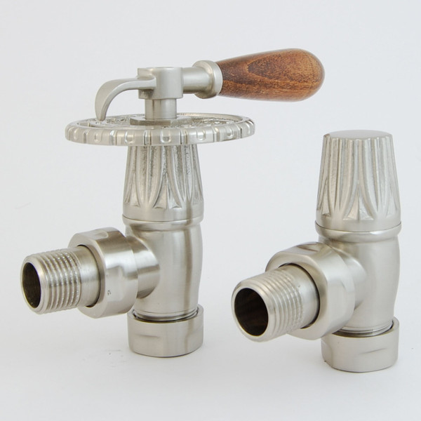 EV-BM15SN - BiWorld Bentley Traditional Manual Angled Lever Radiator Valve - Silver Nickel