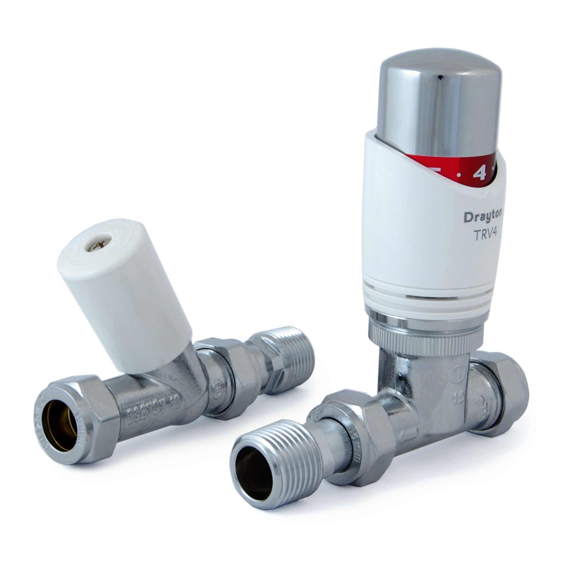 Drayton 15mm Straight TRV4 Thermostatic Radiator Valve Plus Lockshield -  White/Chrome