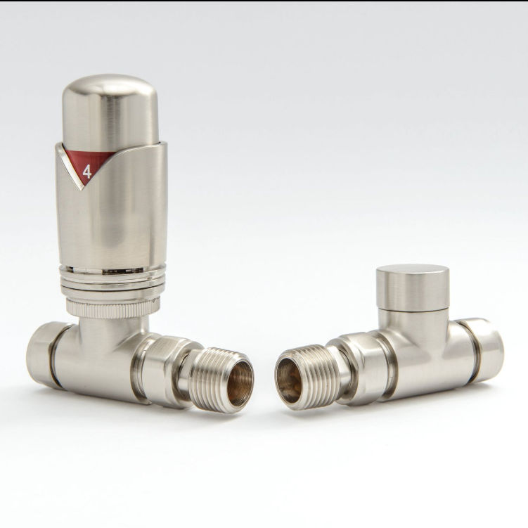 002 Modern TRV Straight Satin (Brushed) Nickel Radiator Valves