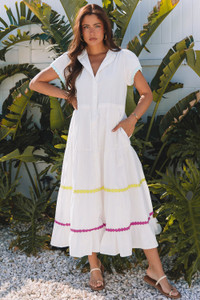 Colorblock Ricrac Trim Drawstring Waist Dress