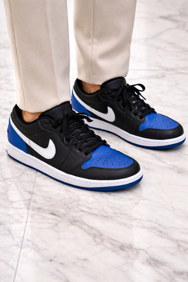 Air Jordan 1 Low Black & Royal Blue Men’s Sneakers Size 8 | Classic Street Style