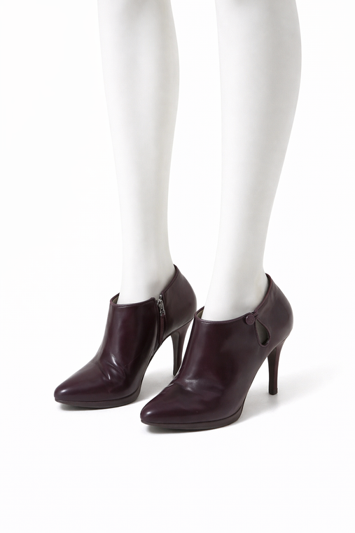 Fendi Burgundy Leather Ankle Booties Women’s Designer Heels Zip Side Size 40