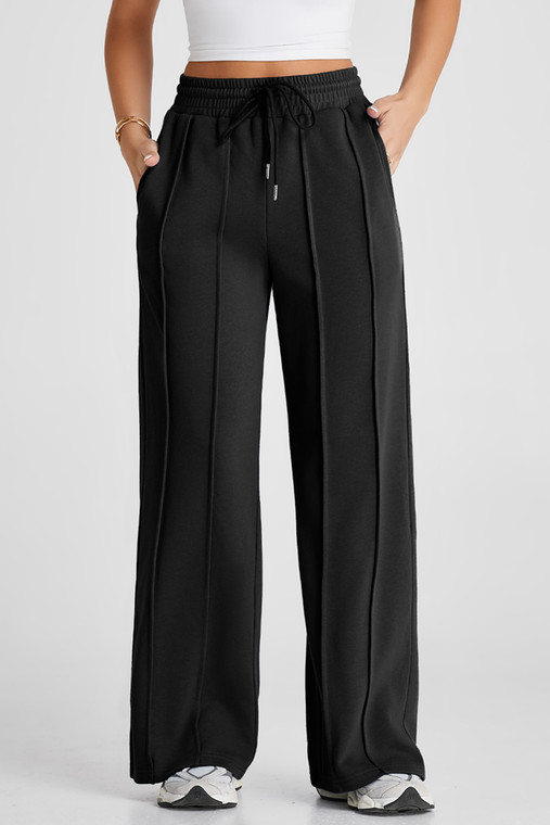 Solid Seam Drawstring Wide Leg Sweatpants