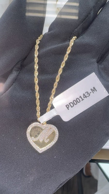 M Letter Heart Shape Diamond Pendent 0.30ct 10k Gold - PD00143-M