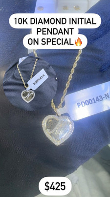 N Letter Heart Shape Diamond Pendent 0.26ct 10k Gold - PD00143-N