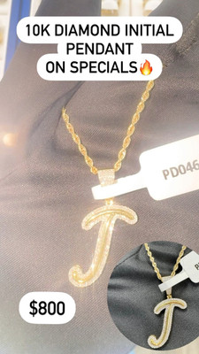 T Letter Diamond Pendent 0.44ct 10k Gold - PD0463