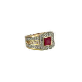 Men's Ruby Diamond Square Ring Yellow Gold - GCLA Mens Rings 0030