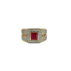 Men's Ruby Diamond Square Ring Yellow Gold - GCLA Mens Rings 0030