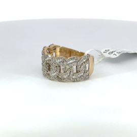 Men's Diamond Link Ring Yellow Gold w/ Baguette and Round Diamonds - GCLA Mens Rings 0032