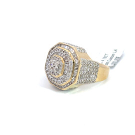 Men's Octagon Diamond Ring Yellow Gold w/ Baguettes and Round Diamonds - GCLA Mens Rings 0042