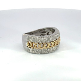 Men's Chain Link Diamond Ring with 14k Yellow and White Gold - GCLA Mens Ring 0010